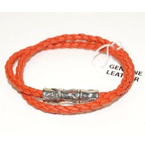 NEW JAI John Hardy 925 St Silver Bamboo Orange Leather Double Wrap Bracelet